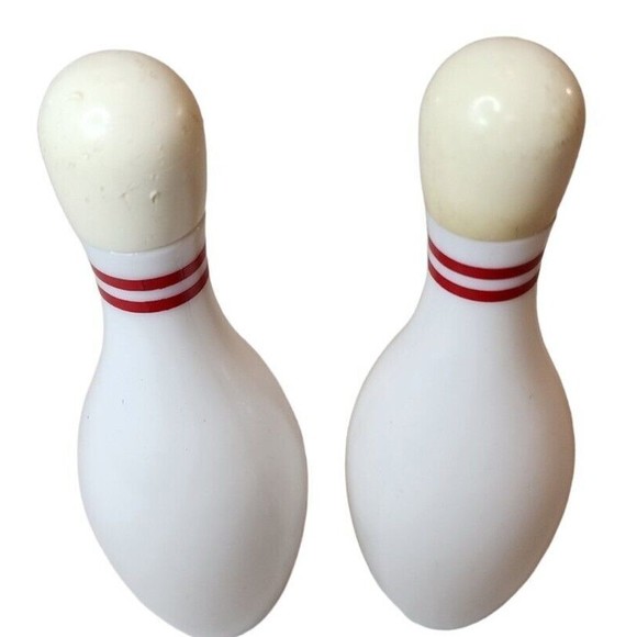 Vintage Avon Bowling Pin White Milk Glass Red Stripes Cologne Bottles Decanters - Picture 3 of 4